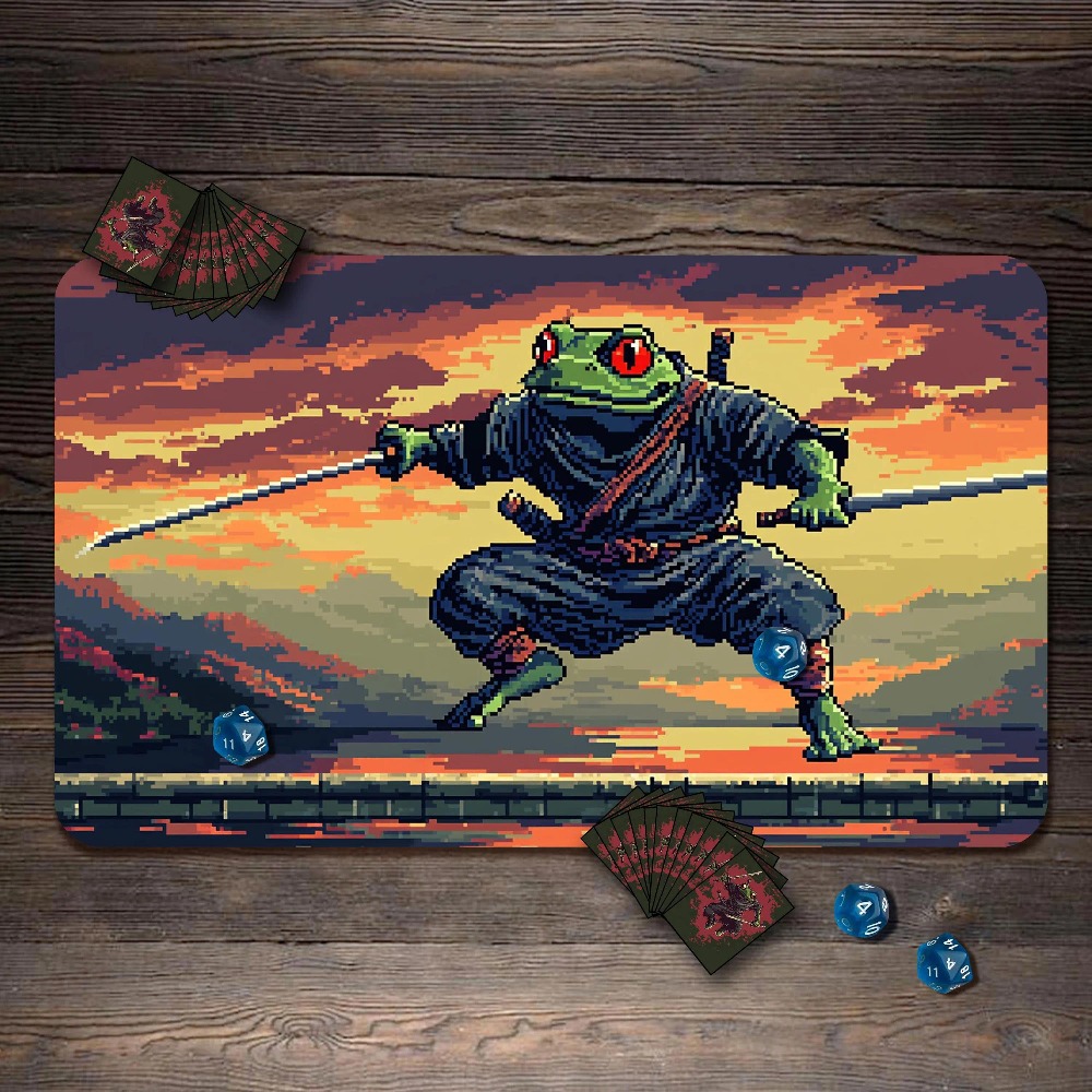 Retro Gaming Desk - Retro Pixel Frosch Samurai Gaming Schreibtischunterlage