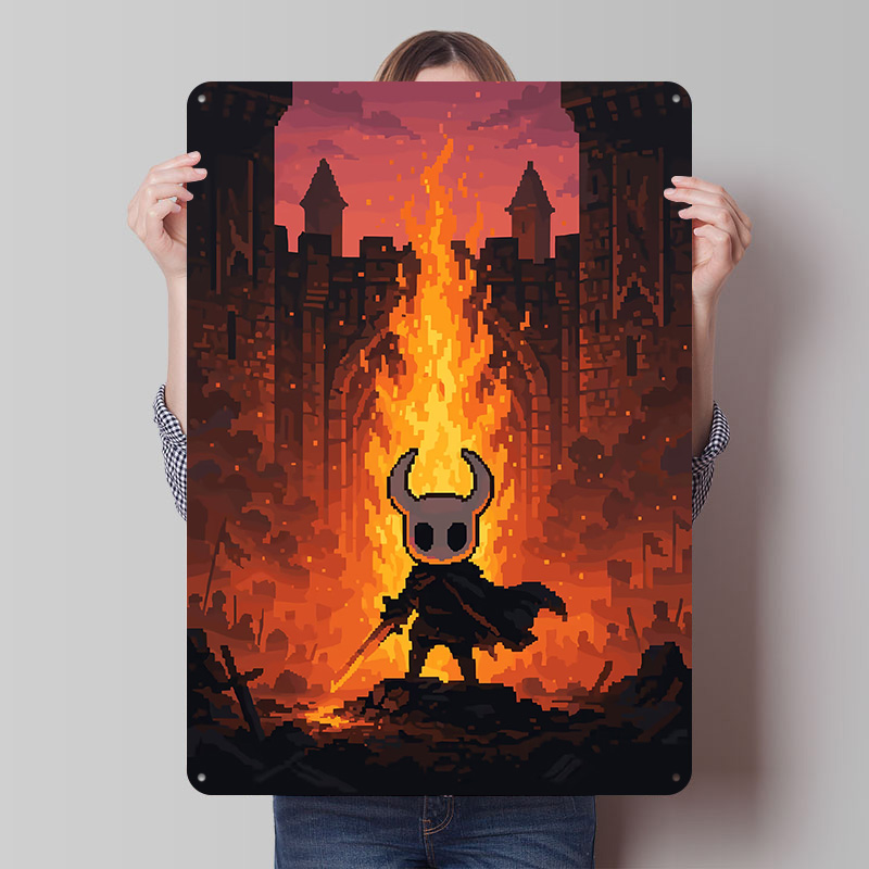 Retro Knight Gaming - Ritter vor einem Burgfeuer Druckposter Individualisierte