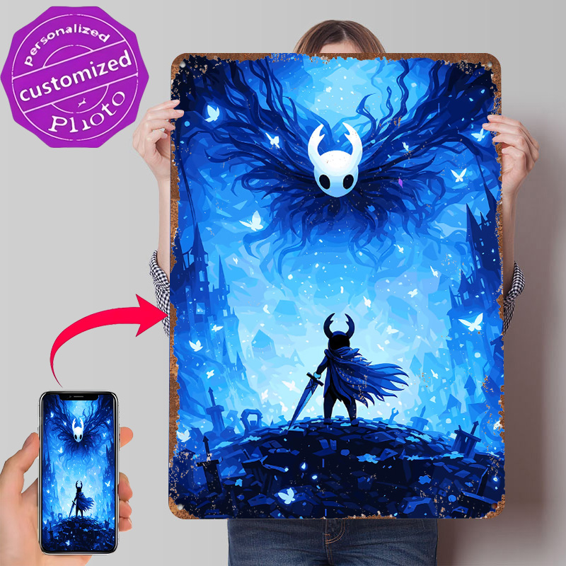 Retro Knight Gaming - Hollow Knight Confrontation Blechposter Maßgefertigte Wandkunst