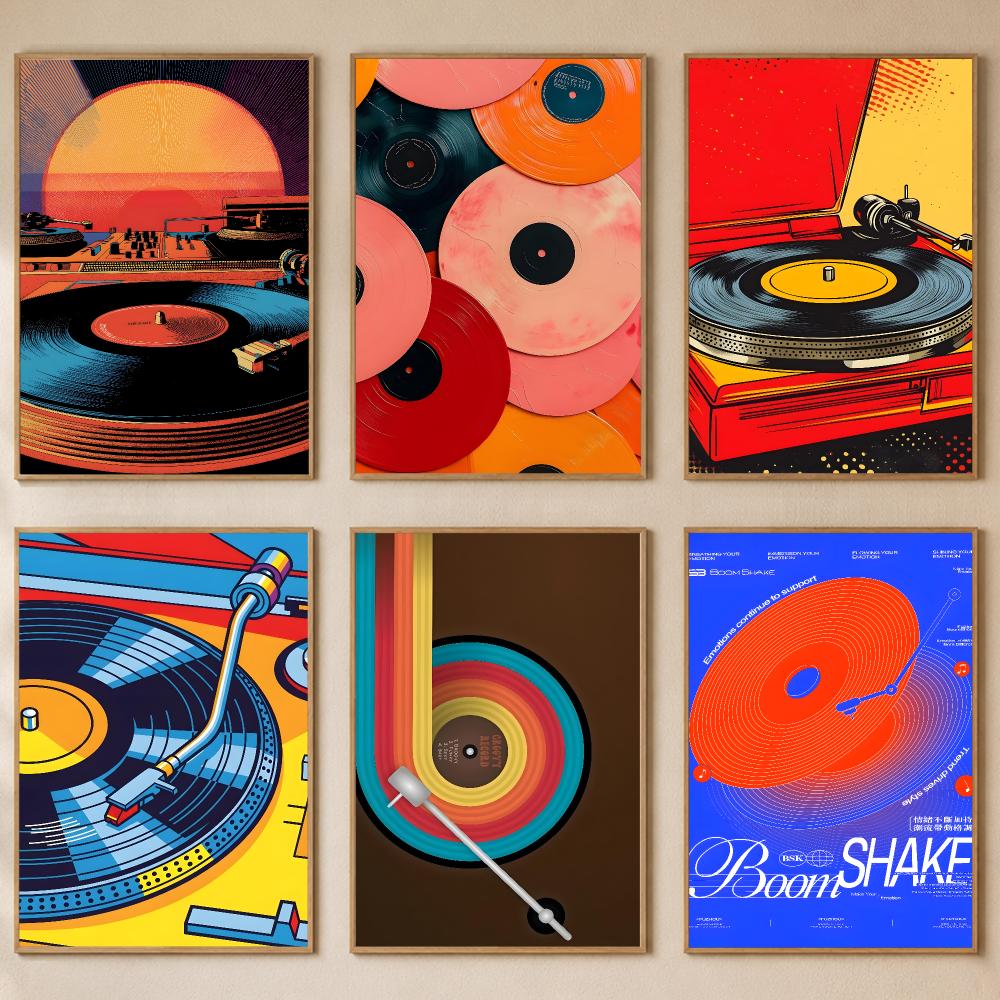 Retro Gaming Wallpaper - Retro Buntes Plattenspieler-Poster PP Selbstklebend Schlafzimmer