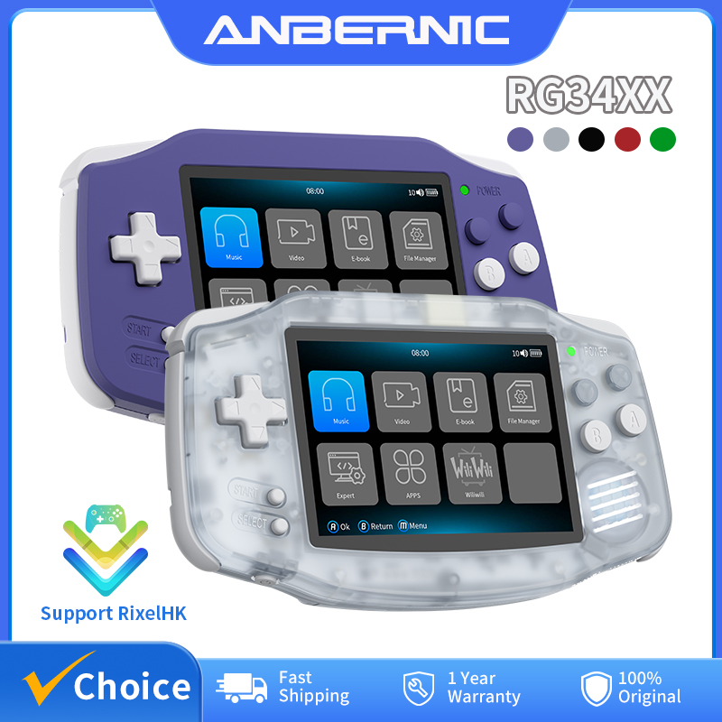Retro Gaming Anbernic - ANBERNIC RG34XX Retro-Handheld-Spielekonsole, 3,4-Zoll-IPS, Linux, 64-Bit,