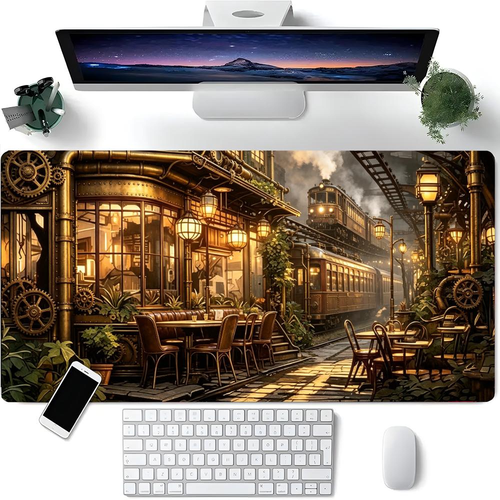 Retro Gaming Desk - Retro Industrie-Bahnhof Schreibtischunterlage Messinggetriebe Warme Lampe
