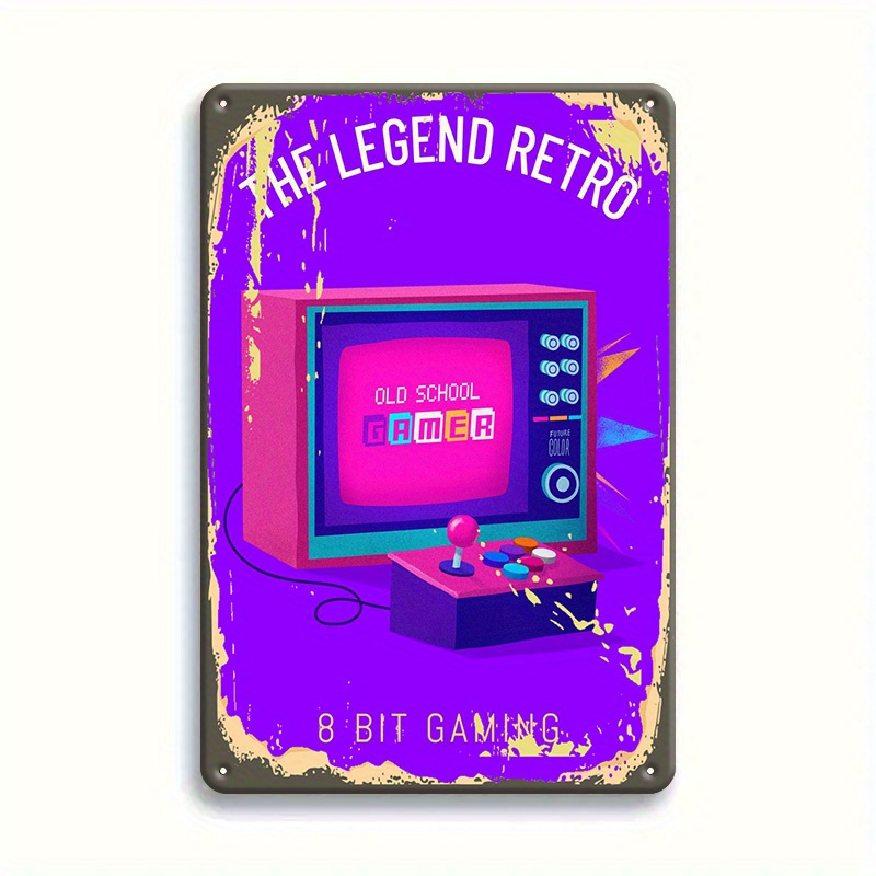 Retro Gaming Decor - Retro 8-Bit-Gaming-Blechschild - Vintage Old-School-Spielkunst, Robuste