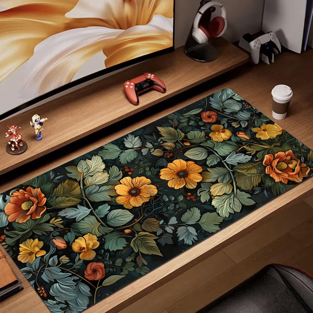 Retro Gaming Desk - Retro Blumenkunst Rendering Mauspad Schreibtischmatte Gaming