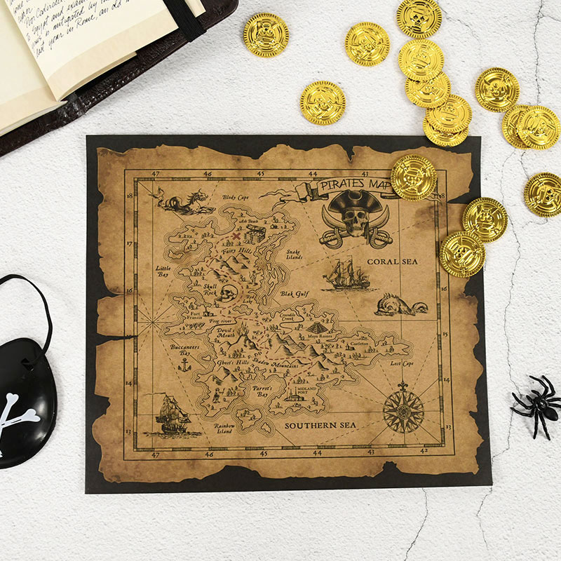 Retro Gaming Decor - Piraten-Abenteuer Schatzsuche-Karte Retro Kraftpapier Poster Karten
