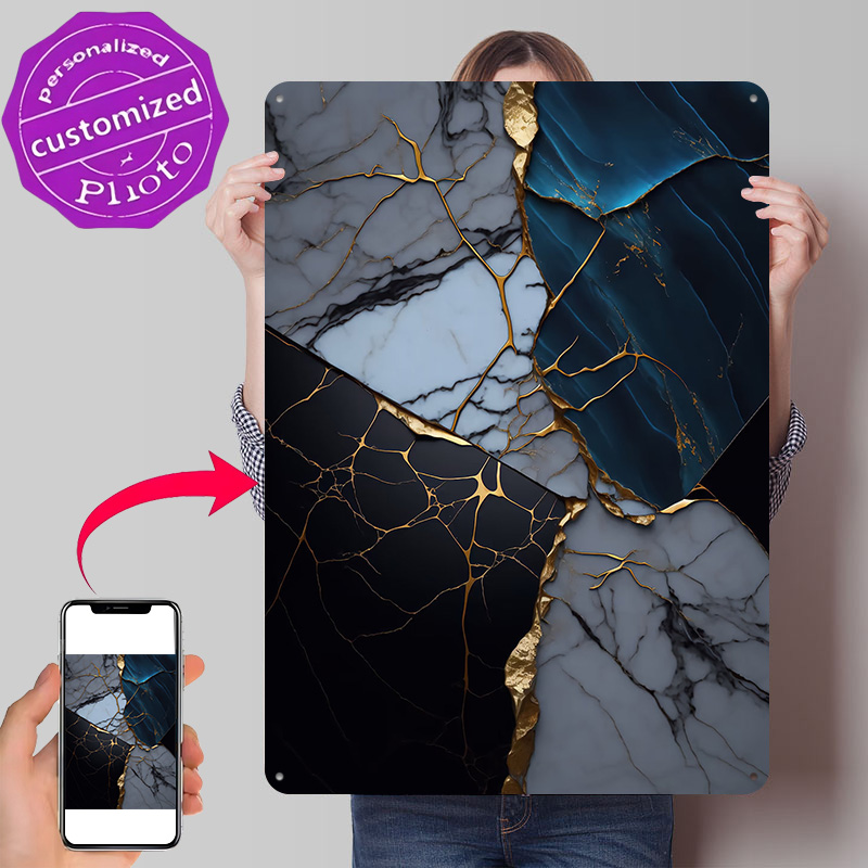 Retro Gaming Gifts For Men - Abstraktes Marmor-Kintsugi-Poster Retro 3D-Gedruckte Metallschilder Individualisierte