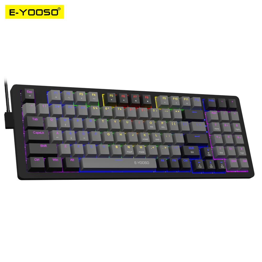 Retro Gaming Keyboard - E-YOOSO Z94 USB-mechanische Gaming-Tastatur, kabelgebunden, einfarbig,