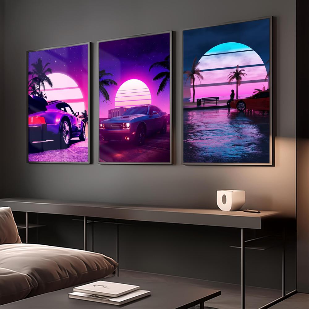 Cyberpunk 80er Retro-Auto-Stad – Retro Gaming Wallpaper Bewertung und Preis
