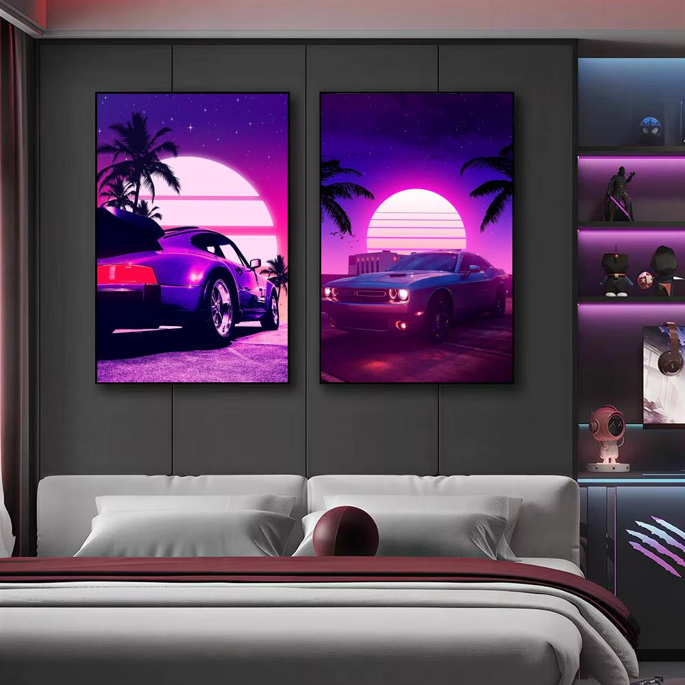 Cyberpunk 80er Retro-Auto-Stad – Retro Gaming Wallpaper Bewertung und Preis